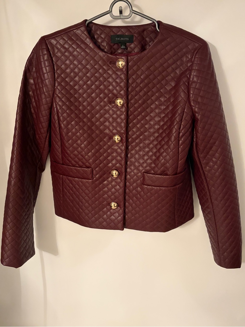 Talbots Mulberry Faux Leather Jacket Burgundy Moto Coat Sz 4 Like New